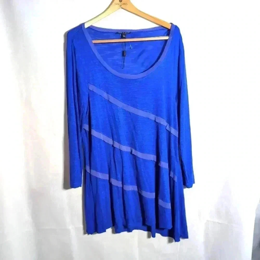 Bright Blue long sleeve Tunic with Diagonal Stripes sz XL by Cable and Gauge